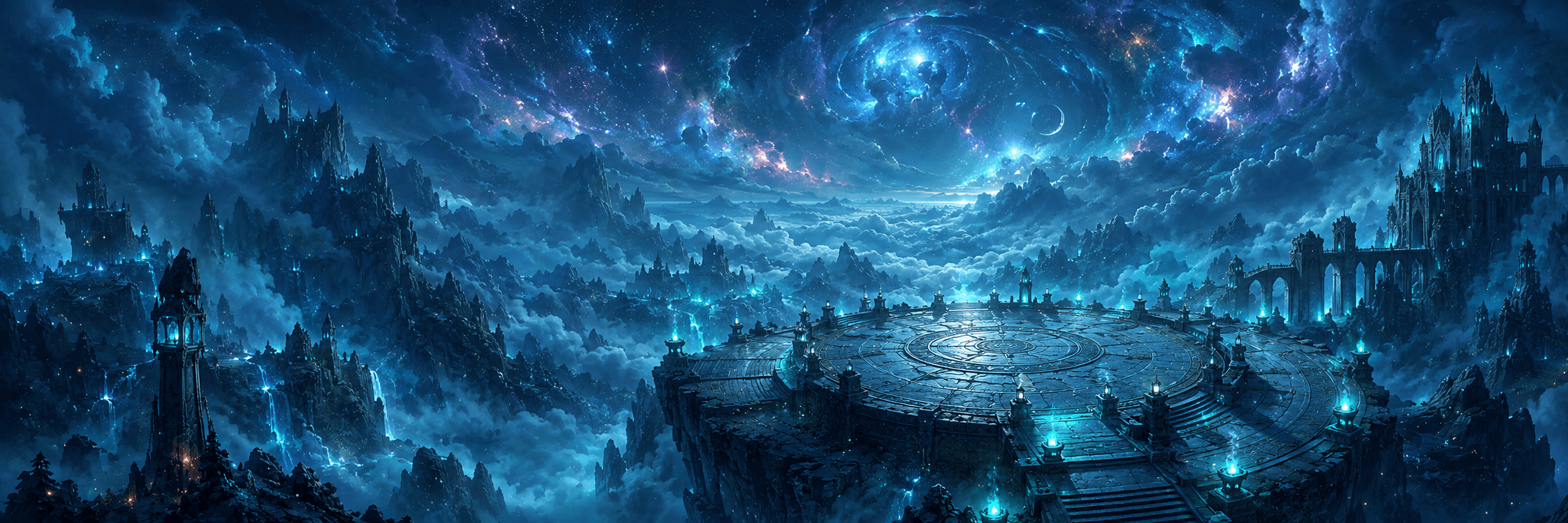 A luminous rune gate opening above a fantasy card table